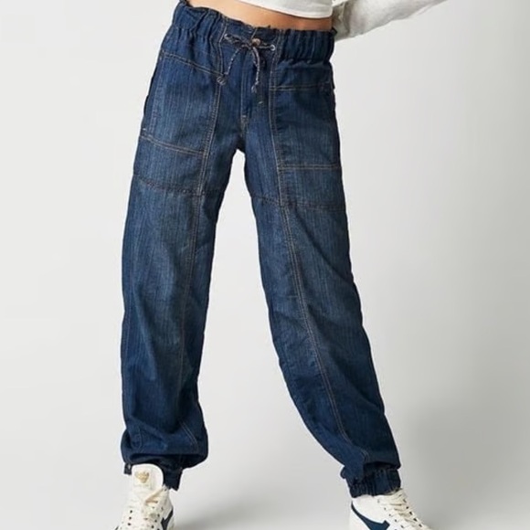 Free People Pants - New Free People Angelo Denim Pull On Jeans Pants Drawstring Slouchy Size XS